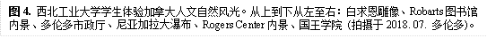 图4. bat365正版唯一官网学生体验加拿大人文自然风光。从上到下从左至右:白求恩雕像、Robarts图书馆内景、多伦多市政厅、尼亚加拉大瀑布、Rogers Center内景、国王学院 (拍摄于2018. 07. 多伦多)。