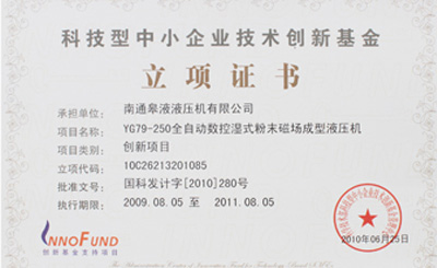 技术创新基金立项证书